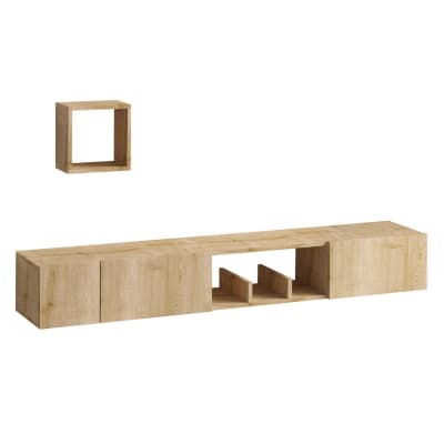 Meuble tv suspendu 1 niche 3 portes décor chêne saphir - l180 cm