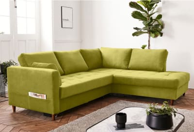 Canapé d'angle droit   5 places   convertible  vert olive