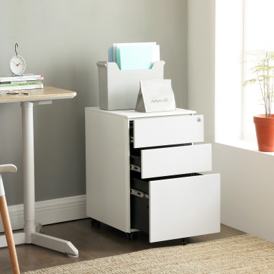 Caisson mobile de bureau avec roulettes et serrure pour dossiers blanc