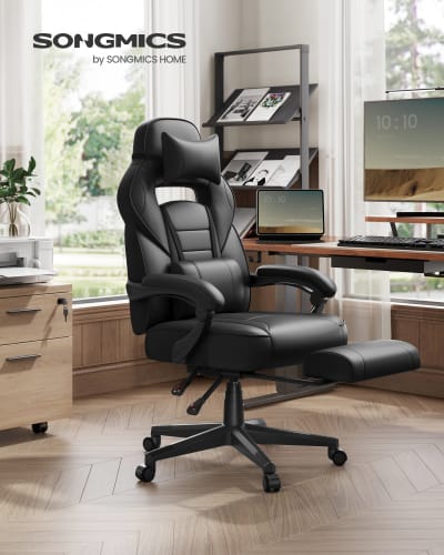 Chaise de jeu de bureau avec repose-pieds noir