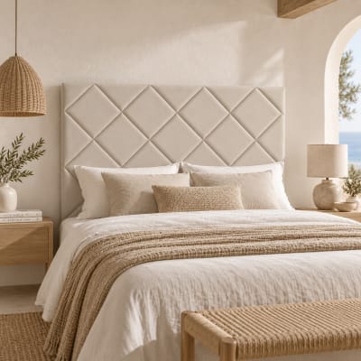 Tête de lit à relief géométrique beige, lit 160 cm, 170x120 cm