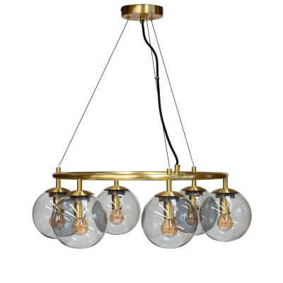 Lustre en verre fumé et métal laiton