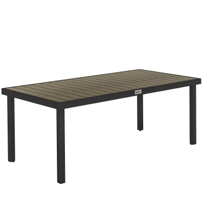 Table de jardin rectangulaire 8 personnes alu noir plateau aspect bois