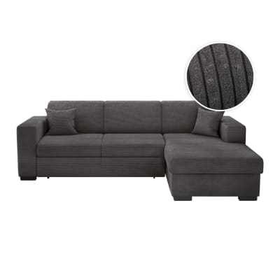 Canapé d'angle droit convertible en velours côtelé - gris foncé