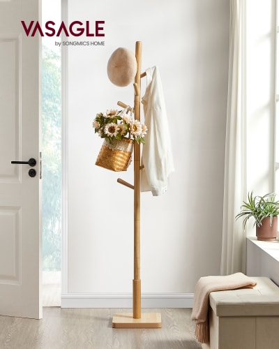 Portemanteau sur pied en bois avec 8 crochets 3 hauteurs réglables