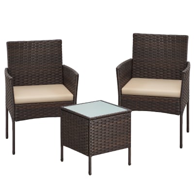 Meubles de jardin tressé en pe ensemble 3 pièces table noir et taupe
