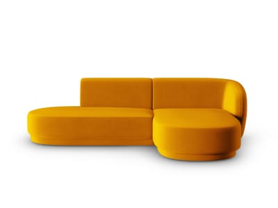 Canapé d'angle droit modulable 4 places en velours jaune