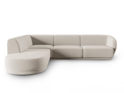 Canapé d'angle gauche modulable 5 places en velours beige
