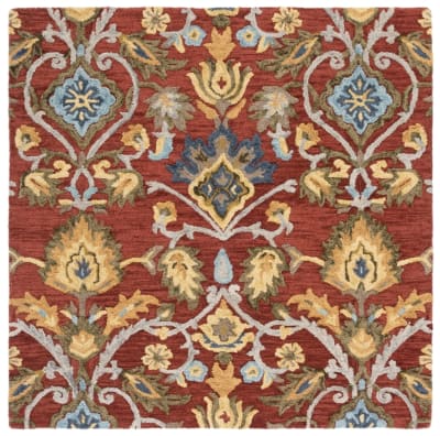 Tapis traditionnel en laine rouge/multicolore, 122 x 122 cm