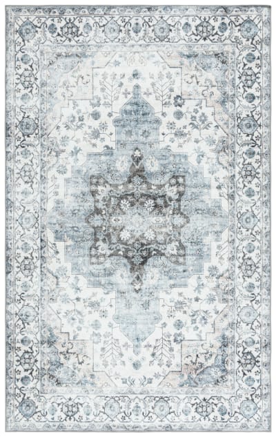 Tapis traditionnel en polyester blanc/bleu, 152 x 244 cm
