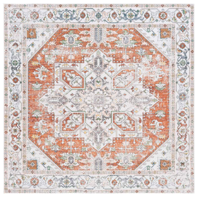 Tapis traditionnel en polyester blanc/orange, 183 x 183 cm