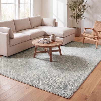 Tapis moderne en laine vert/blanc, 183 x 274 cm