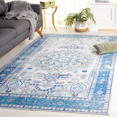 Tapis traditionnel en polyester beige/bleu, 122 x 183 cm