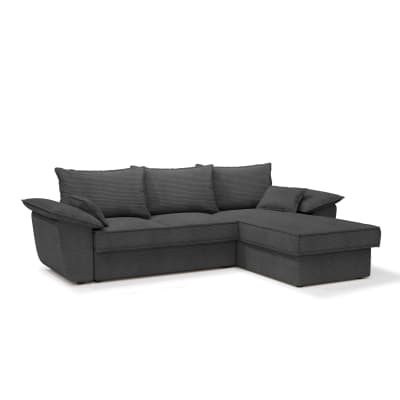 Canapé d'angle droit convertible 4 places en velours côtelé gris