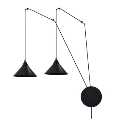 Applique réglable avec câble de 5m et 2 abat-jour noirs