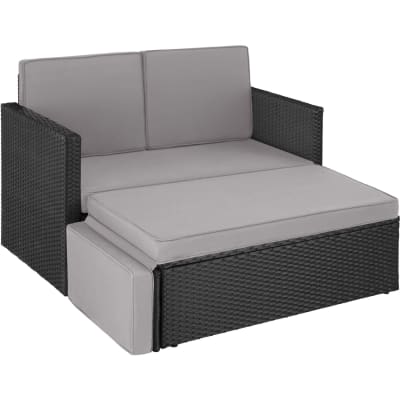 Canapé de jardin lounge en rotin 2 places noir/gris