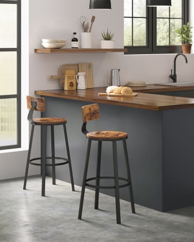 Ensembles de 2 tabourets de bar avec dossier haute marron et noir