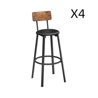Tabourets de bar lot de 4 rembourrés en PU acier marron rustique noir