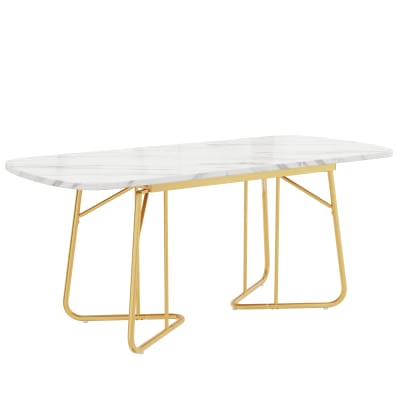 Table d'extérieur marbre blanc avec pieds dorés en métal