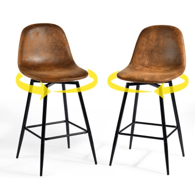 Lot de 2 tabourets de bar vintage pivotants en faux daim industriel