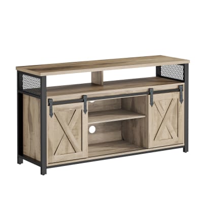 Meuble tv industriel avec portes 135 x 40 x 76 cm beige et noir