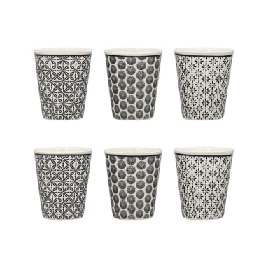 Lot de 6 gobelets café en porcelaine - décors assortis 10cl