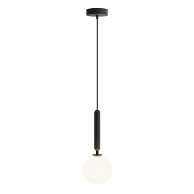 Suspension luminaire sphérique noire et verre opalin ip20 1xg9