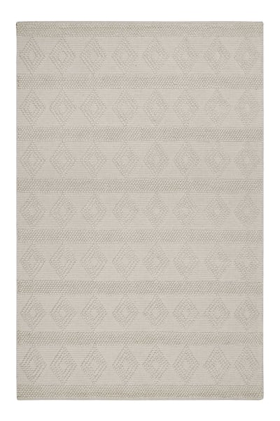 Tapis tissé main blanc crème à bouclette pure laine et coton 140x200