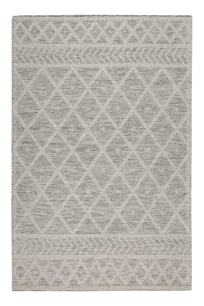 Tapis tissé main pure laine et coton mélangé gris et blanc 110x170