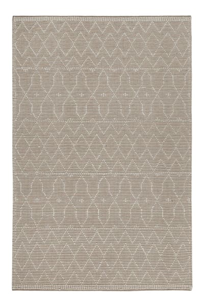 Tapis tissé main blanc beige à bouclette pure laine et coton 110x170