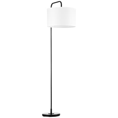 Lampadaire néo-rétro H.163cm acier noir abat-jour aspect lin blanc