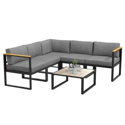 Salon de jardin d'angle 5 places alu table basse coussins inclus