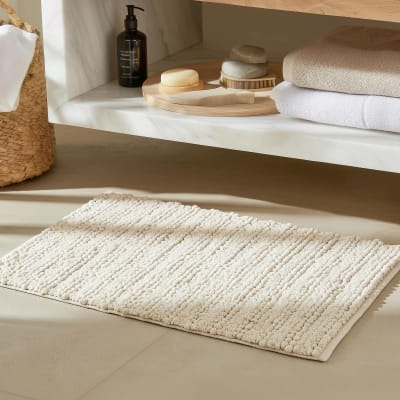 Tapis de bain et descente de lit ecru 60x100 cm