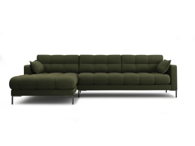 Canapé d'angle gauche 5 places en tissu structurel vert