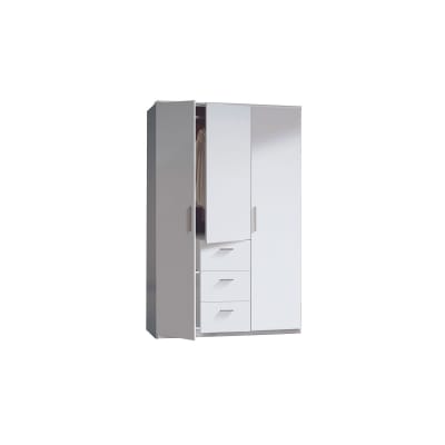 Armoire 2 portes 3 tiroirs 203x117x52 cm blanc
