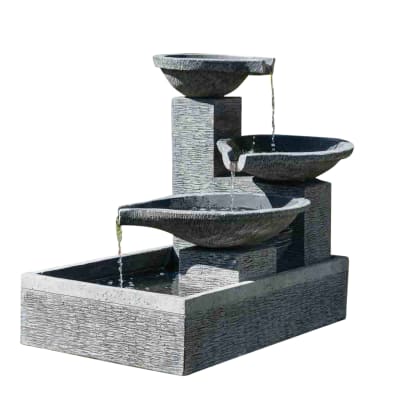 Fontaine de jardin à  débordement bassin 3 vasques noire grise