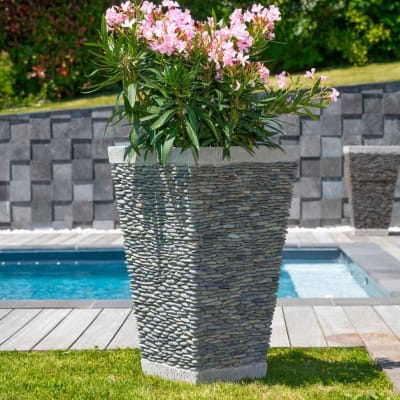 Pot bac jardinière carré galet 80cm jardin extérieur zen