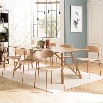 Lot de 2 chaises « écolier » en bois de frêne et acier terracotta
