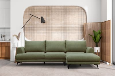 Canapé d'angle droit 4 places  tissu vert