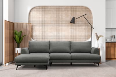 Canapé d'angle gauche 4 places  tissu gris foncé