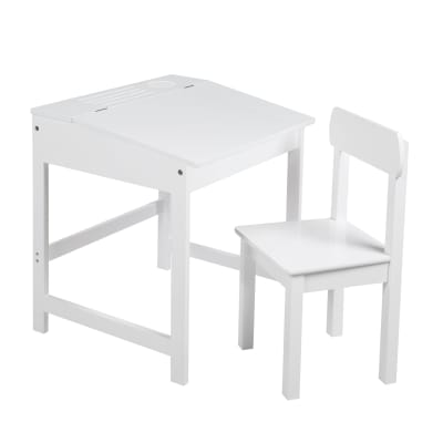 Pupitre enfant avec chaise et rangement en bois blanc