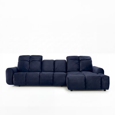 Canapé 3 places velours convertible angle droit bleu
