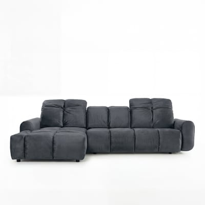Canapé 3 places velours convertible angle gauche gris foncé