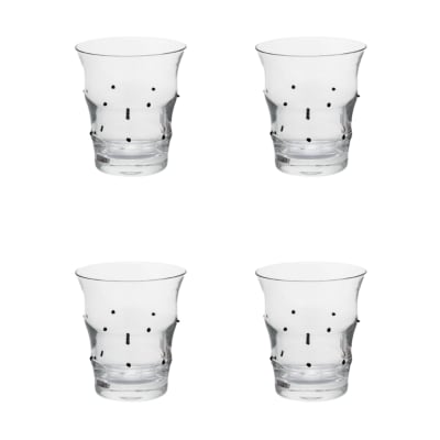 Set de 4 verres à eau en verre soufflé transparent et noir h10
