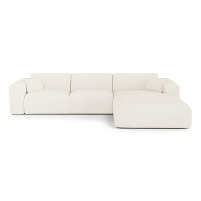 Canapé angle droit convertible 5 places en tissu bouclette crème