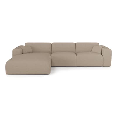 Canapé angle gauche convertible 5 places en tissu bouclette taupe