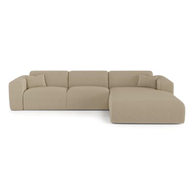 Canapé angle droit convertible 5 places en velours côtelé beige