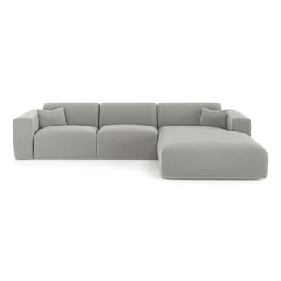 Canapé angle droit convertible express 5 places tissu tramé gris clair