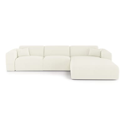 Canapé angle droit convertible 5 places en velours côtelé crème