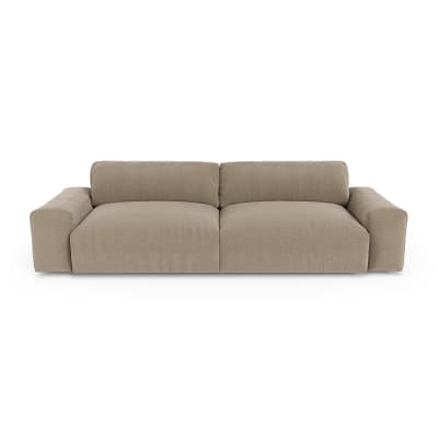 Canapé 3 places en tissu tramé toucher doux taupe